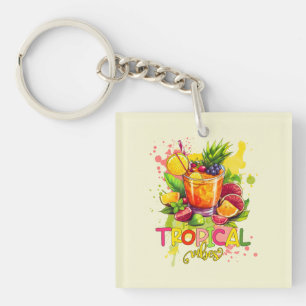 Tropische blokjes - Summer Vibes Waterverf Fruits Sleutelhanger