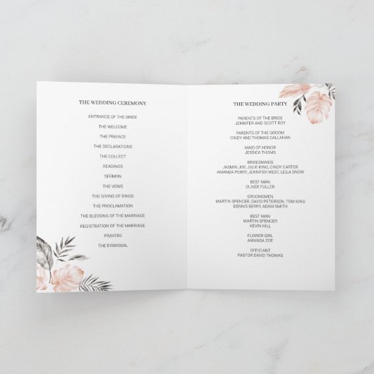 Tropische Blush Grijze Bladeren Trouwgevouwen Prog Programma (Binnen)