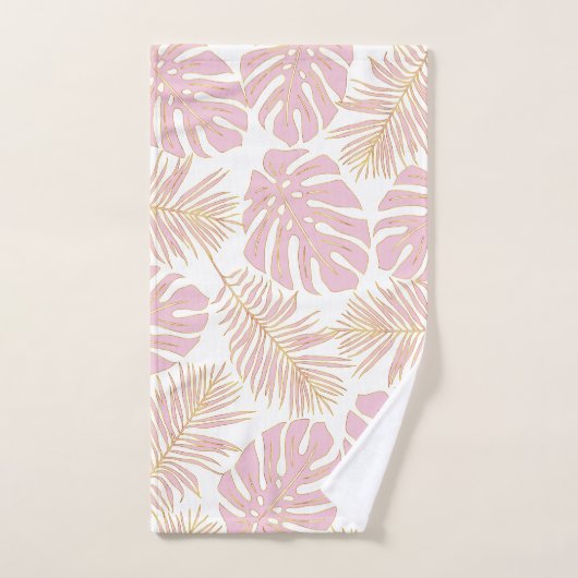 Tropische blush roze, gouden bladeren en monogram bad handdoek (Handdoek)