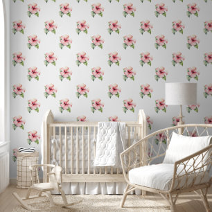 Tropische Blush Roze Hibiscus Bloemen Behang