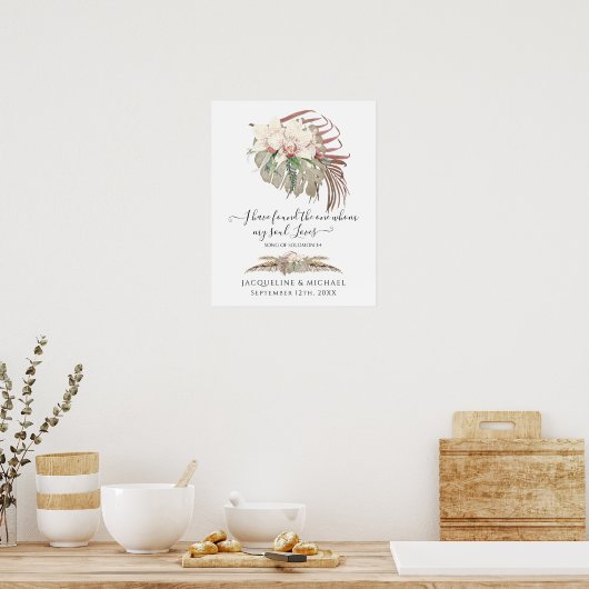 Tropische Boho Floral White Orchid Foliage Weddens Poster (Keuken)