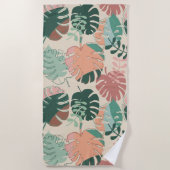 Tropische Boho Monstera Monogrammed Strandlaken (Voorkant)