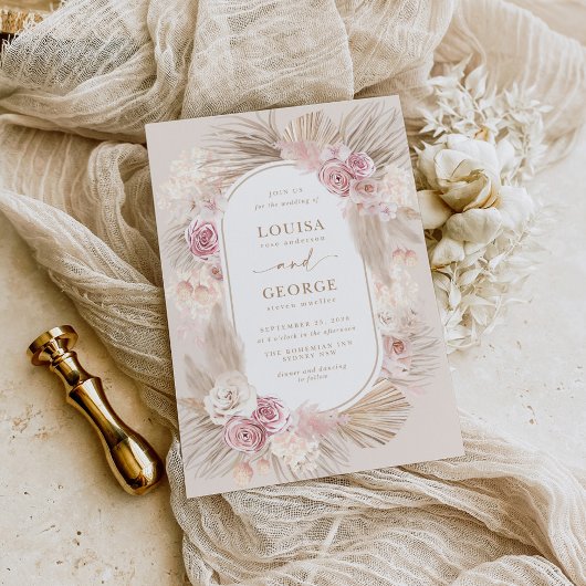 Tropische Boho Pampas Gras Blozende Bloem Bruiloft Kaart