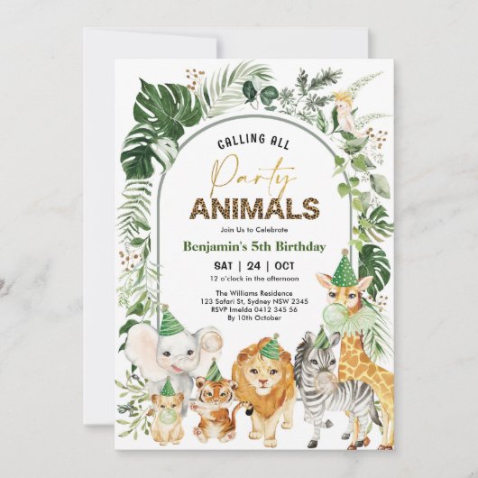 Tropische Boho Party Animals Safari Boy Birthday Kaart (Voorkant)