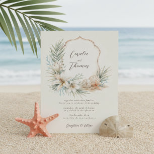 Tropische Boho-strandtrouw met familiewapen Kaart