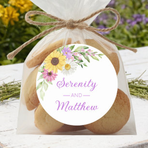 Tropische Boho Zonnebloem Madelief Tuin Bruiloft Ronde Sticker
