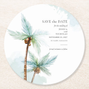 Tropische bomen Waterverf Wedding Save the Date Ronde Kartonnen Onderzetter