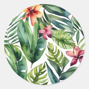 Tropische Botanicals Vibrant Waterverf Foliage Ronde Sticker