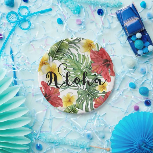 Tropische botanische bladeren en bloemen bloemen A Papieren Bordje (Feest)