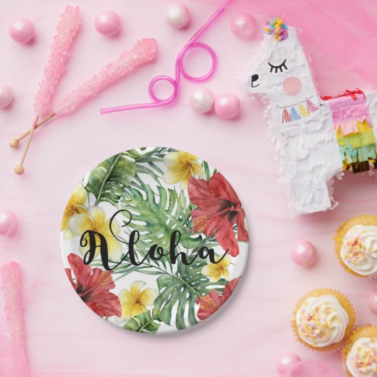 Tropische botanische bladeren en bloemen bloemen A Papieren Bordje (Feest)