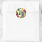 Tropische botanische bladeren en bloemen bloemen A Ronde Sticker (Tas)