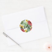 Tropische botanische bladeren en bloemen bloemen A Ronde Sticker (Envelop)
