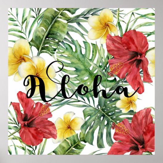 Tropische botanische bladeren Floral Aloha Luau Pa Poster (Voorkant)