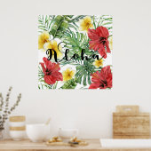 Tropische botanische bladeren Floral Aloha Luau Pa Poster (Keuken)