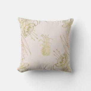 Tropische botanische bloem- ananas gouden blos kussen