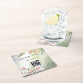 Tropische Botanische Bloem QR Code Elegant Stijlvo Vierkante Kartonnen Onderzetter (Insitu)