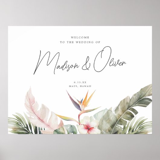 Tropische botanische bruiloft Welkomstbord Poster (Voorkant)