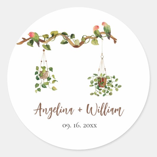 Tropische Botanische Groene Huwelijksstickers Ronde Sticker (Voorkant)
