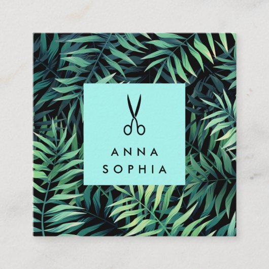 Tropische botanische Haarstylist Vierkante Visitekaartje (Voorkant)