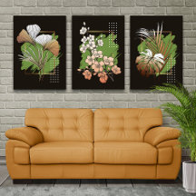 Tropische Botanische Muurkunst Set van 3 – Diep