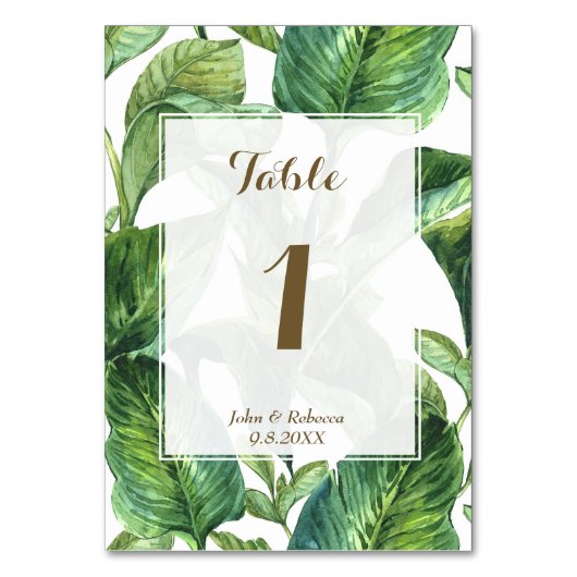 Tropische Botanische Palm Blad Trouwtafel Nummer Kaart (Voorkant)