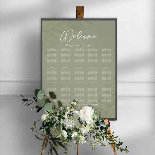 Tropische botanische palmbladeren zitplaatsenkaart poster