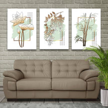 Tropische botanische wandkunst set van 3 – Gedempt