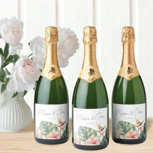 Tropische Botanische Waterverf Bestemming Bruiloft Sparkling Wijnetiket