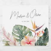 Tropische Botanische Waterverf Bestemming Bruiloft Sparkling Wijnetiket (Enkel label)