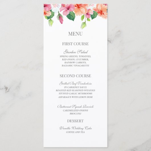Tropische botanische Waterverf Floral Wedding Menu (Voorkant)