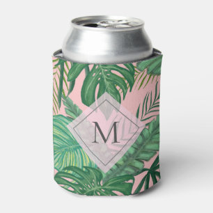 Tropische botanische Waterverf roze kunstmonogram Blikjeskoeler
