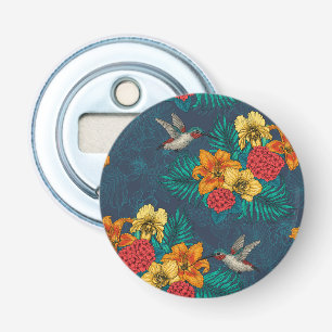 Tropische bouquet en kolibrie button flesopener