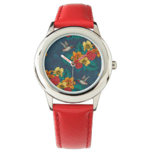 Tropische bouquet en kolibrie horloge