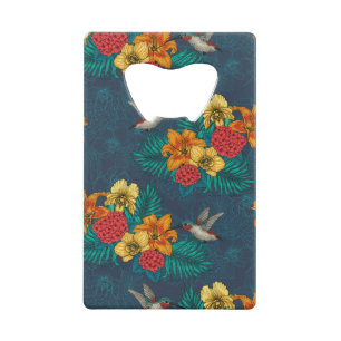 Tropische bouquet en kolibrie kredietkaart flessenopener