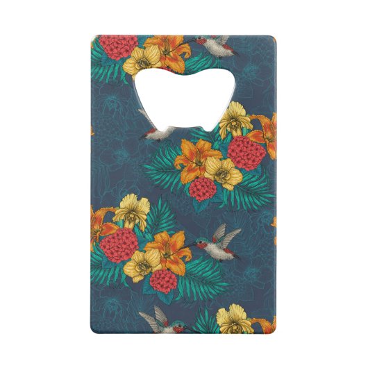 Tropische bouquet en kolibrie kredietkaart flessenopener (Achterkant)