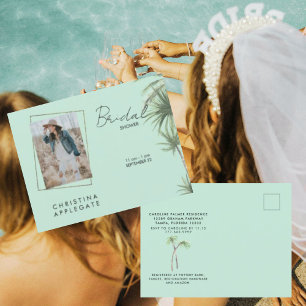 Tropische Bruid Foto Mint Bruiloft Feest Uitnodigi Uitnodiging Briefkaart