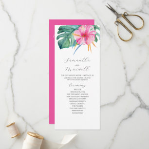 Tropische bruiloft ceremonie programma's roze bloe