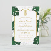 Tropische bruiloft Gold Pineapple White marble Kaart (Staand voorkant)