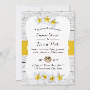 Tropische bruiloft Hawaiian Plumeria Flowers Wood Kaart