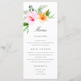 Tropische bruiloft menu Luau Floral Beach Palm