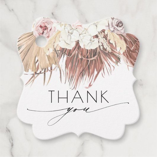 Tropische bruiloft op basis van gedroogde palm Fol Bedankjes Labels (Voorkant)