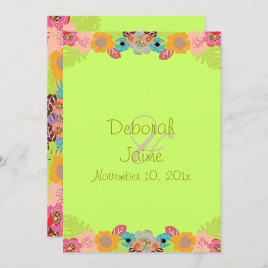 Tropische bruiloft+pas uw achtergrondkleur aan kaart (Voorkant / Achterkant)