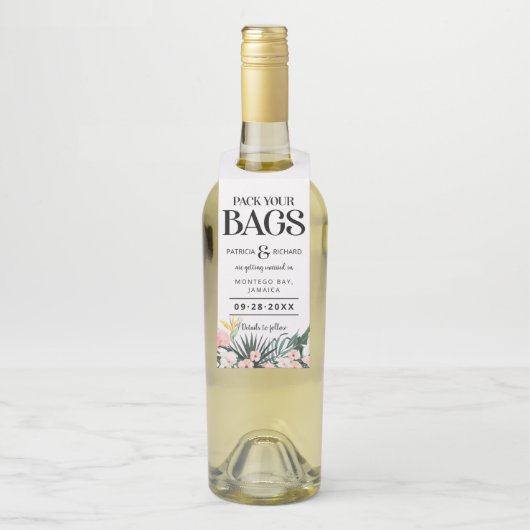 Tropische bruiloft van bestemming sparen de Datum Flessenhanger (Op fles)