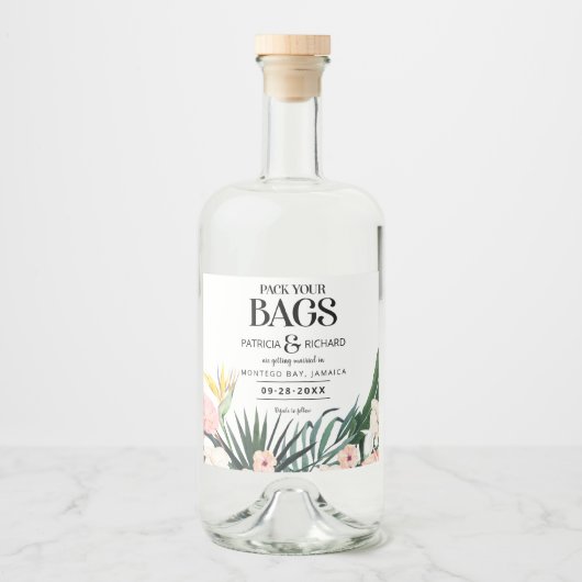 Tropische bruiloft van bestemming sparen de Datum Likeurfles Etiket (Voorkant)