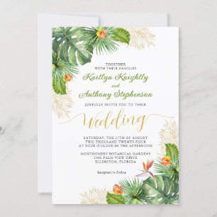 Tropische bruiloft Waterverf Palm Bloemen Kaart