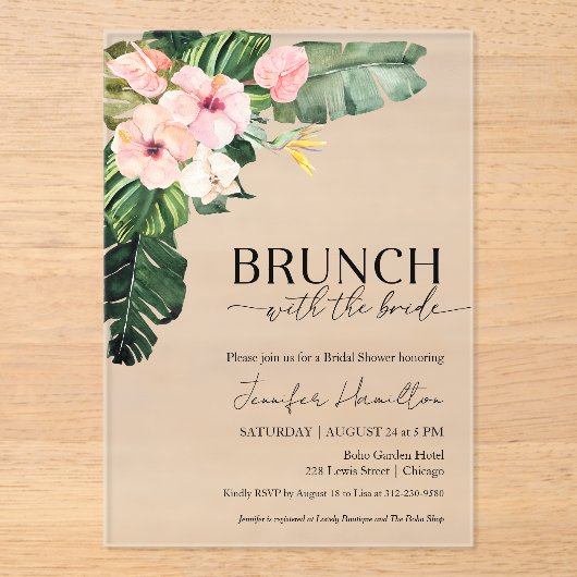 Tropische brunch met het bruid Vrijgezellenfeest Acryl Uitnodigingen (Voorkant)