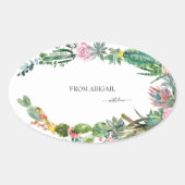 Tropische Cactus Aangepaste naam met liefde Ovale Sticker (Voorkant)