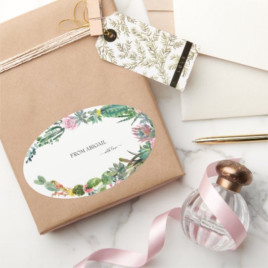 Tropische Cactus Aangepaste naam met liefde Ovale Sticker (Geschenken)