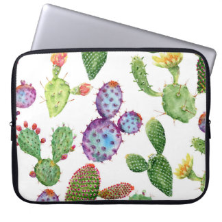 Tropische Cactus: Waterverf Naadloos Patroon Laptop Sleeve