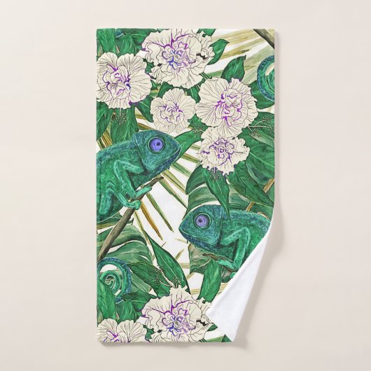Tropische camellias en kameleons bad handdoek (Handdoek)